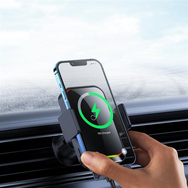 Baseus Halo uchwyt samochodowy do telefonu z ładowarką indukcyjną 15W na kartkę czarny (SUDD000001)-2417107