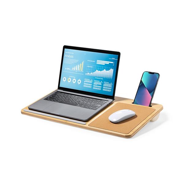 Bambusowy organizer na biurko, stojak na laptopa, stojak na telefon, korkowa podkładka pod mysz-2375881