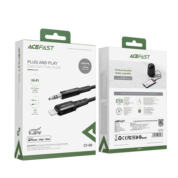 Acefast kabel audio MFI Lightning - 3,5mm mini jack (męski) 1,2m, AUX czarny (C1-06 black)-2269921