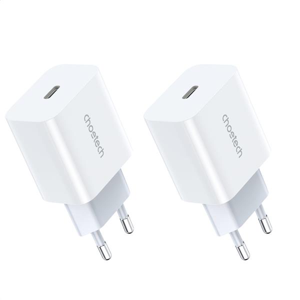 Choetech zestaw 2 x ładowarka sieciowa zasilacz EU do szybkiego ładowania USB Typ C Power Delivery 20W 3A biały (PD5005-EU)-2283606