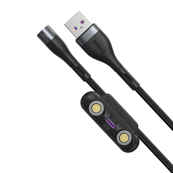 Baseus kabel magnetyczny 3w1 Zinc USB - Lightning + USB-C + microUSB 1,0 m 5A szaro-czarny-2107864
