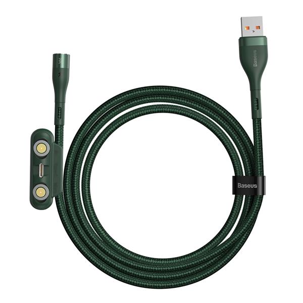 Baseus kabel magnetyczny 3w1 Zinc USB - Lightning + USB-C + microUSB 1,0 m 3A zielony-2047693