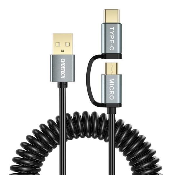 Choetech 2w1 kabel przewód USB - USB Typ C / micro USB 1,2m czarny (XAC-0012-101BK)-2218403