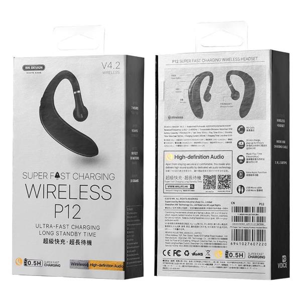 WK Design P12 zestaw słuchawkowy bezprzewodowa słuchawka Bluetooth 4.2 czarny-2219081