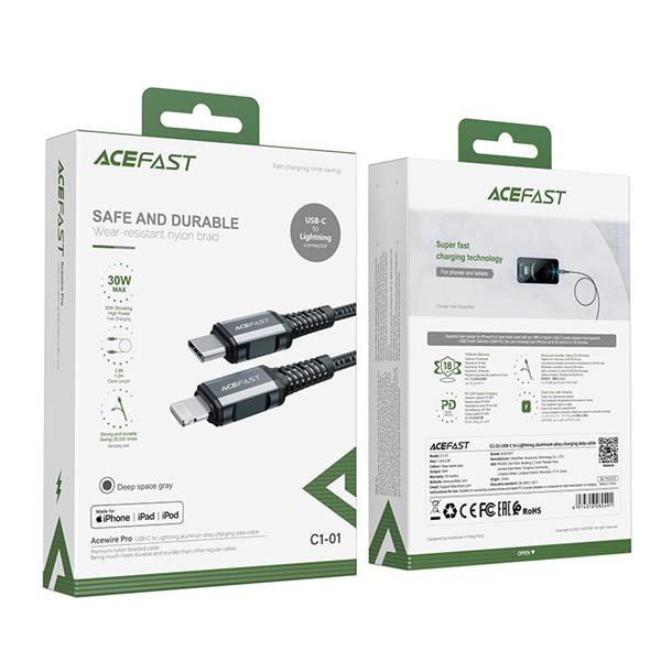 Acefast kabel MFI USB Typ C - Lightning 1,2m, 30W, 3A szary (C1-01 deep space gray)-2269837