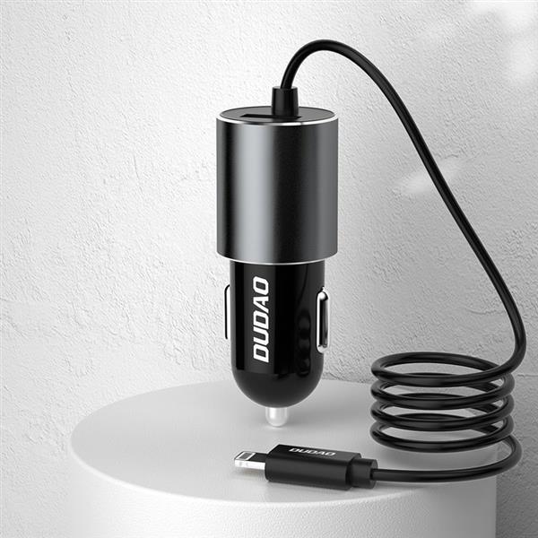Dudao ładowarka samochodowa USB z wbudowanym kablem Lightning 3,4 A czarny (R5Pro L)-2171550