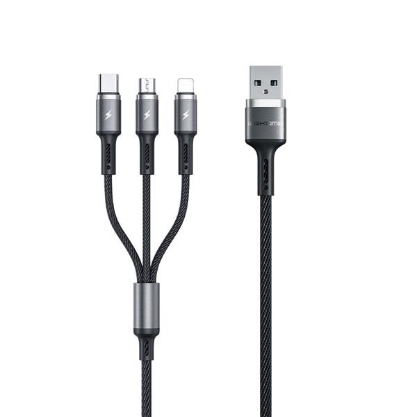 WK Design Gaming Series kabel 3w1 z końcówkami USB - USB Typ C / Lightning / micro USB 1,2m 3A czarny (WDC-150)-2276622