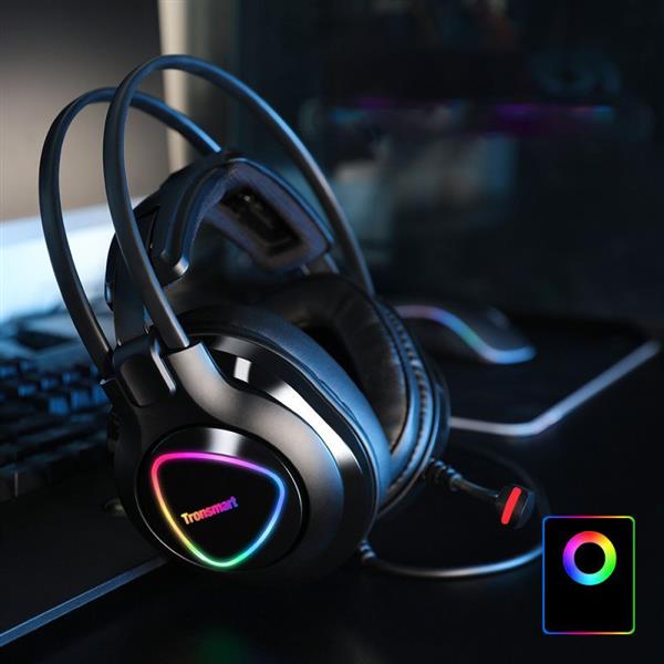Tronsmart Glary Alpha Gaming RGB wokółuszne słuchawki 3,5 mm mini jack z mikrofonem i pilotem dla graczy czarny (370406)-2165014