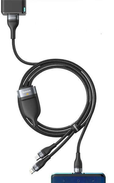 Baseus 3w1 kabel USB - Lightning / USB Typ C / micro USB (ładowanie 5 A / przesyłanie danych 480 Mbps) 1,2 m 40 W czarno-szary (CA1T3-G1)-2167504