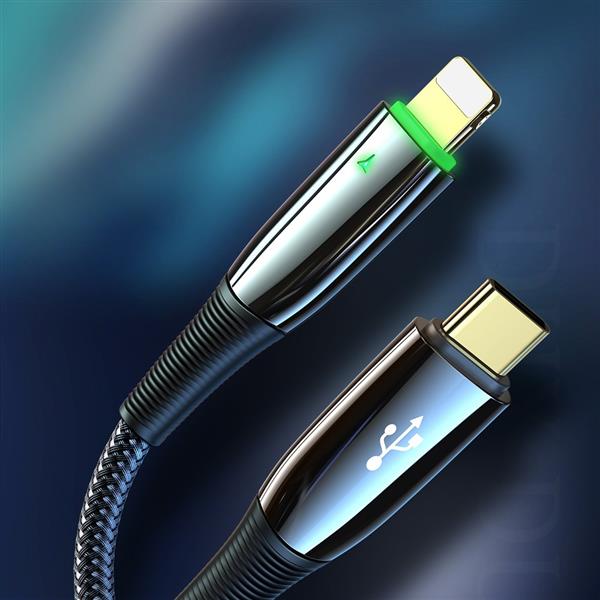 Dux Ducis K-IV Series nylonowy kabel USB Typ C - Lightning 18 W z diodą LED Power Delivery 3m czarny-2178300