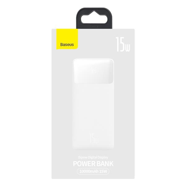 Baseus Bipow powerbank z wyświetlaczem 10000mAh 15W biały (Overseas Edition) + kabel USB-A - Micro USB 0.25m biały (PPBD050002)-2428929