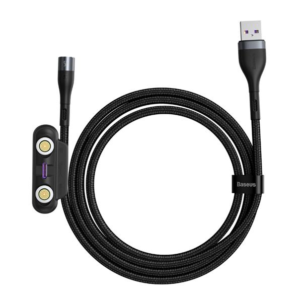 Baseus kabel magnetyczny 3w1 Zinc USB - Lightning + USB-C + microUSB 1,0 m 5A szaro-czarny-2107862