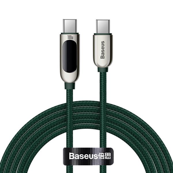 Baseus kabel USB Typ C - USB Typ C 100W (20V / 5A) Power Delivery z wyświetlaczem ekranem miernik mocy 2m zielony (CATSK-C06)-2219155