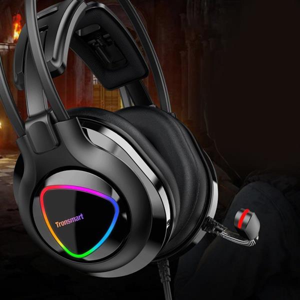 Tronsmart Glary Alpha Gaming RGB wokółuszne słuchawki 3,5 mm mini jack z mikrofonem i pilotem dla graczy czarny (370406)-2165021