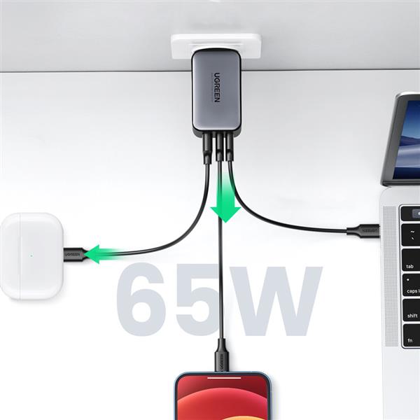 Ugreen ładowarka sieciowa GaN 2x USB Typ C / 1x USB 65W Power Delivery szary (10335)-2198223