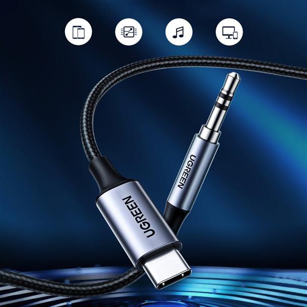 Ugreen kabel audio stereo AUX 3,5 mm mini jack - USB Typ C do telefonu tabletu 1m czarny (CM450 20192)-2184269