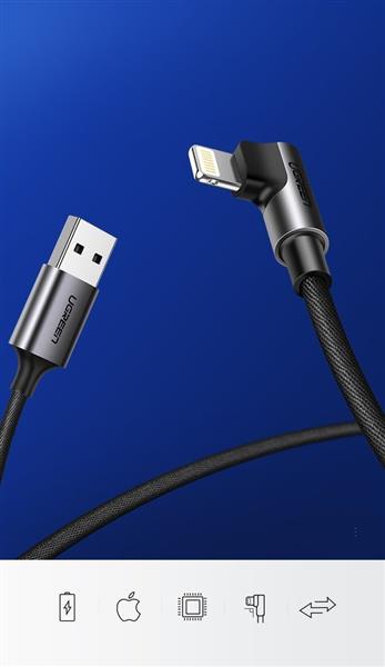 Ugreen kątowy kabel przewód USB - Lightning MFI 1m 2,4A czarny (60521)-2150822