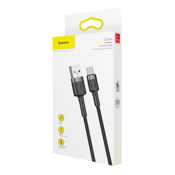 Baseus kabel Cafule USB - USB-C 2,0 m 2A szaro-czarny-2080102