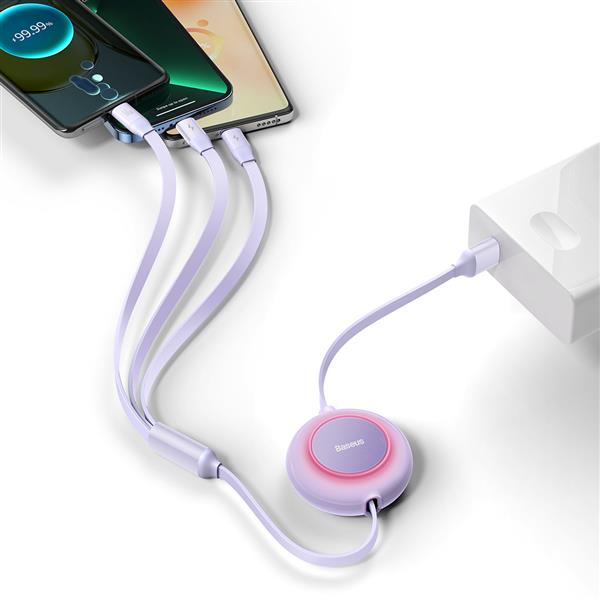 Baseus Bright Mirror 2 zwijany kabel przewód 3w1 USB Typ A - micro USB + Lightning + USB Typ C 66W 1.1m fioletowy (CAMJ010105)-2300938