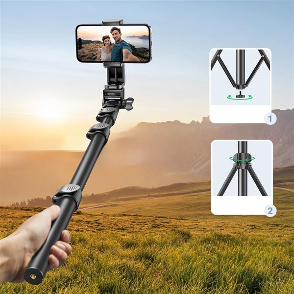 Selfie stick Ugreen LP680 ze stojakiem i pilotem Bluetooth 1.8m - czarny-3129169