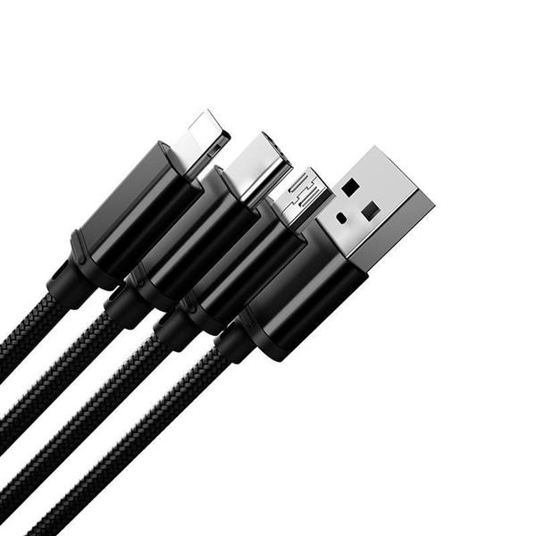 Remax Agile nylonowy kabel 3w1 USB - micro USB / Lightning / USB Typ C 2.8A 1m czarny (PD-B31th black)-2147288