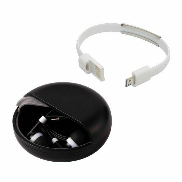 Zestaw słuchawki w etui z bransoletką USB, szary-3049292