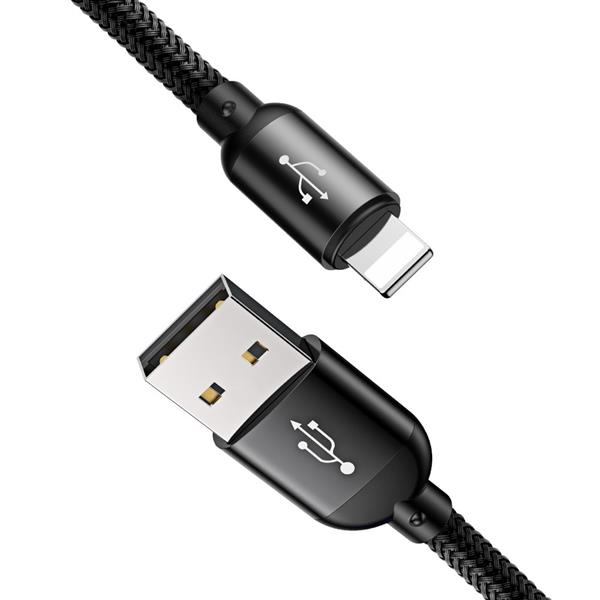 Baseus Three Primary Colors kabel 3w1 USB - micro USB / Lightning / USB-C w nylonowym oplocie 3.5A 1,2M czarny (CAMLT-BSY01)-2142487
