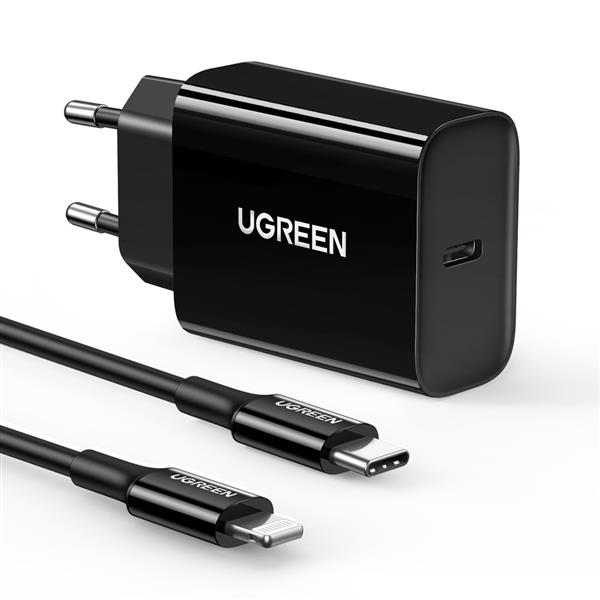 Ugreen ładowarka sieciowa USB Typ C 20W Power Delivery + kabel MFI  USB Typ C - Lightning czarny (50799)-2201576