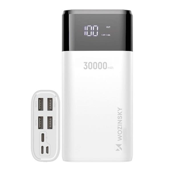 Wozinsky powerbank 30000mAh Li-Po 4 x USB z wyświetlaczem LCD 2 A biały (WPB-001WE)-2382491