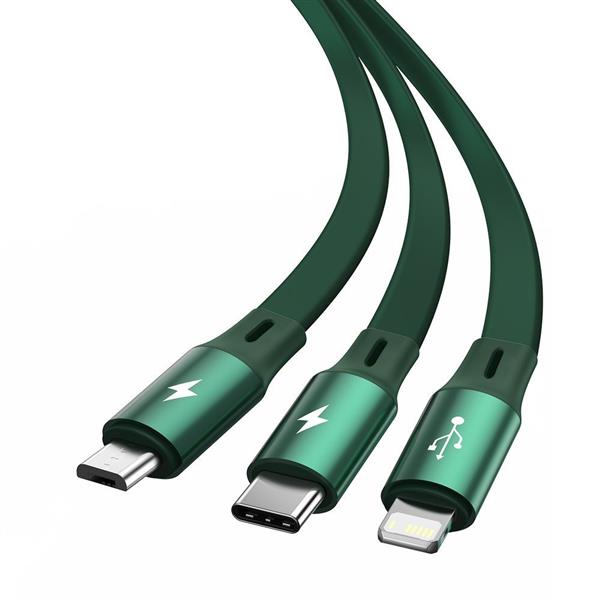 Baseus Bright Mirror płaski zwijany kabel 3w1 USB - USB Typ C / Lightning / micro USB 3,5 A 1,2 m zielony (CAMLT-MJ06)-2185920