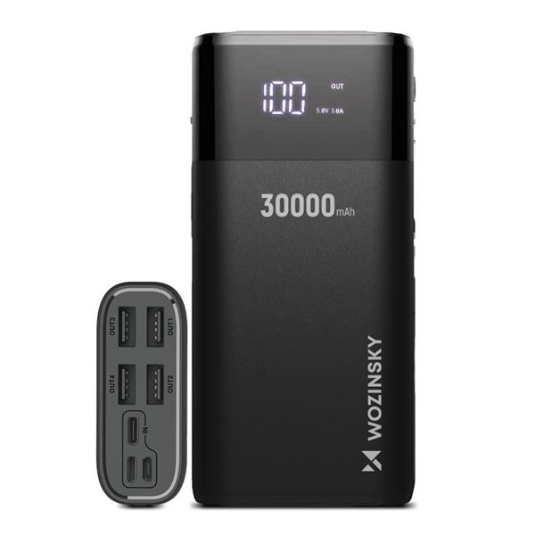 Wozinsky powerbank 30000mAh Li-Ion 4 x USB z wyświetlaczem LCD 2 A czarny (WPB-001BK)-2166269