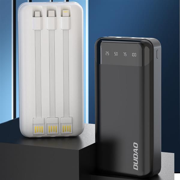 Dudao pojemny powerbank z 3 wbudowanymi kablami 20000mAh USB Typ C + micro USB + Lightning biały (Dudao K6Pro+)-2380657
