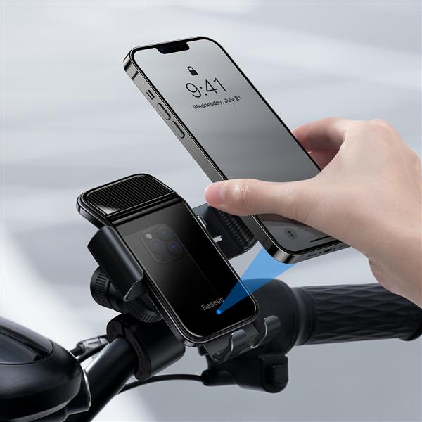Baseus elektryczny rowerowy uchwyt na smartfon z wbudowanym panelem słonecznym 150mAh czarny (SUZG010001)-2382225