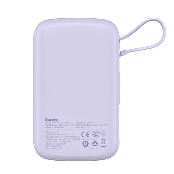 Baseus Qpow powerbank 10000mAh wbudowany kabel Lightning 20W Quick Charge SCP AFC FCP fioletowy (PPQD020005)-2394631
