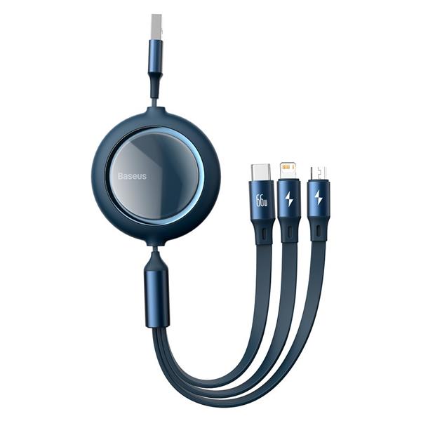 Baseus Bright Mirror zwijany kabel przewód 3w1 USB - micro USB/ USB Typ C/ Lightning 66W 1,2m niebieski (CAMLC-MJ03)-2208969