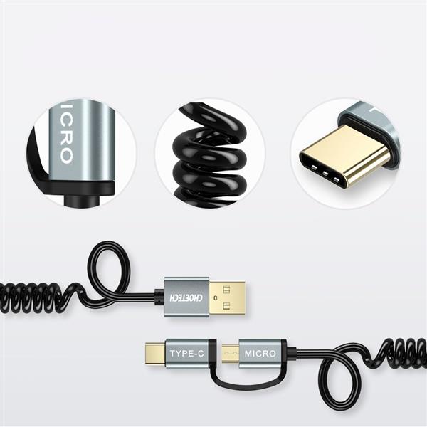 Choetech 2w1 kabel przewód USB - USB Typ C / micro USB 1,2m czarny (XAC-0012-101BK)-2218407