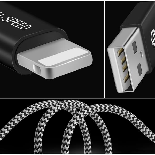 Dux Ducis K-ONE Series nylonowy kabel przewód USB / Lightning 2.1A 3M czarny-2141098