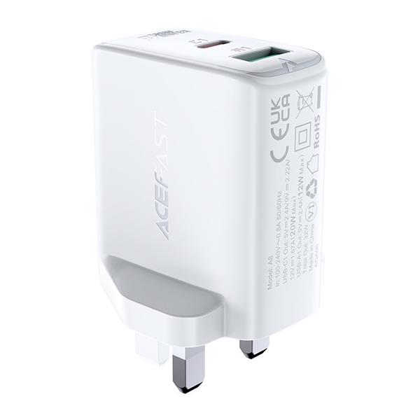 Acefast szybka ładowarka sieciowa USB / USB Typ C 32W Power Delivery wtyczka UK biały (A8 UK white)-2270968