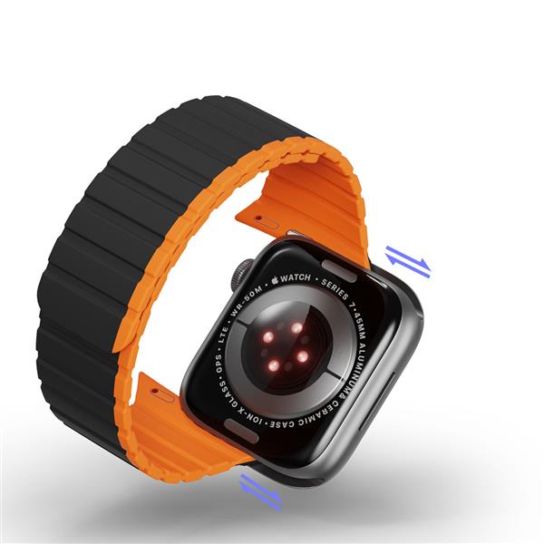 Magnetyczny pasek Apple Watch SE, 9, 8, 7, 6, 5, 4, 3, 2, 1 (41, 40, 38 mm) Dux Ducis Strap (LD Version) - czarno-pomarańczowy-3125354