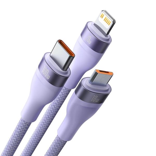 Baseus Flash Series II kabel USB Typ C / USB Typ A - USB Typ C / Lightning / micro USB 100 W 1,2 m fioletowy (CASS030105)-2299795
