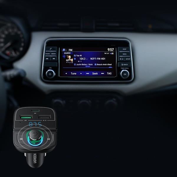 Ugreen Transmiter FM Bluetooth 5.0 ładowarka samochodowa MP3 3x USB TF micro SD 4,8 A czarny (CD229)-2212827