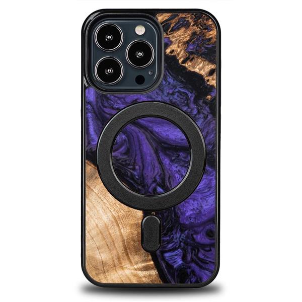 Etui z drewna i żywicy na iPhone 13 Pro MagSafe Bewood Unique Violet - fioletowo-czarne-3132849