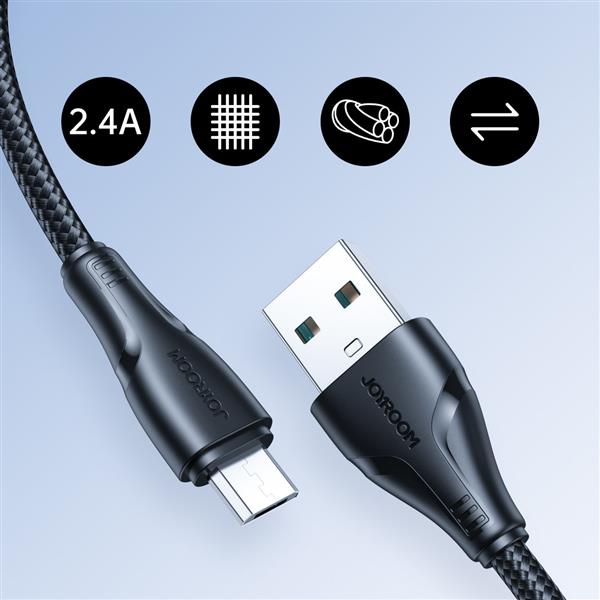 Joyroom kabel USB - micro USB 2.4A Surpass Series do szybkiego ładowania i transferu danych 0,25 m czarny (S-UM018A11)-2968512