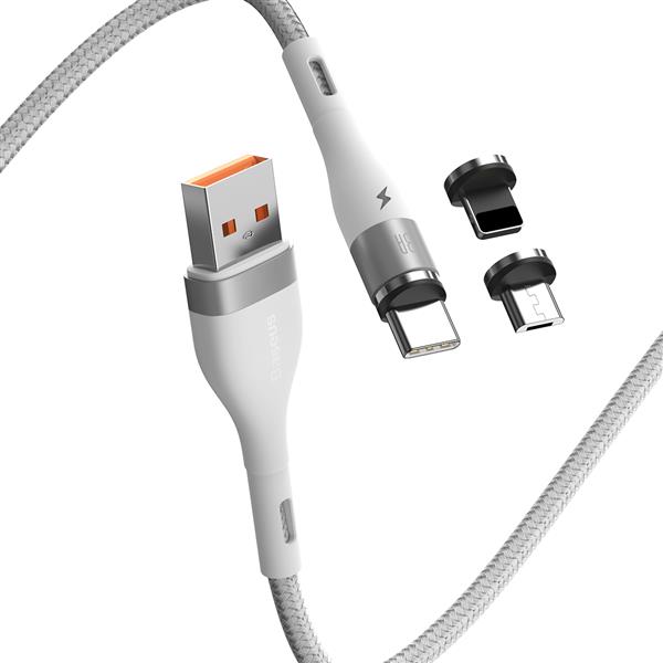Baseus kabel magnetyczny 3w1 Zinc USB - Lightning + USB-C + microUSB 1,0 m 3A biały-2090724