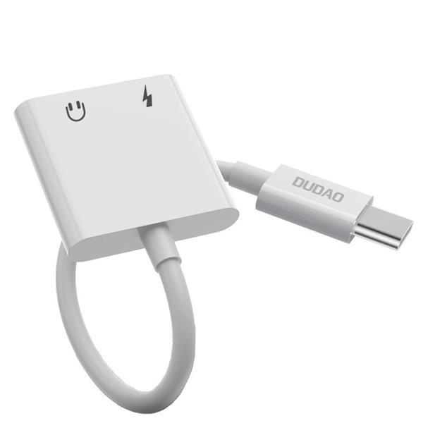 Dudao adapter przejściówka rozdzielacz słuchawkowy USB Typ C - USB Typ C / 3,5 mm mini jack biały (L13T white)-2157003