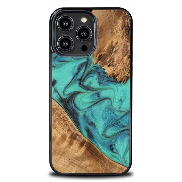 Etui z drewna i żywicy na iPhone 15 Pro Max Bewood Unique Turquoise - turkusowo-czarne-3140625