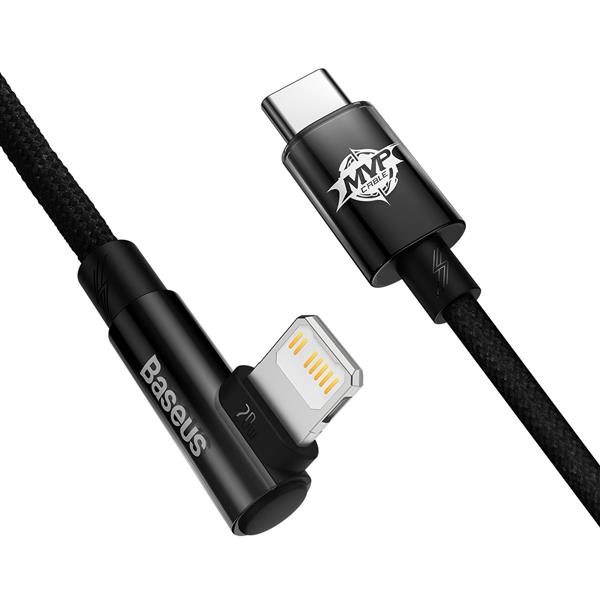 Baseus MVP 2 Elbow kątowy kabel przewód Power Delivery z bocznym wtykiem USB Typ C / Lightning 1m 20W czarny (CAVP000201)-2416715