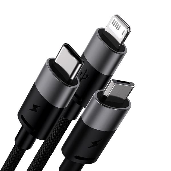 Kabel 3w1 USB - micro USB / Lightning / USB C 3.5A 1.2m Baseus StarSpeed - czarny-3108001