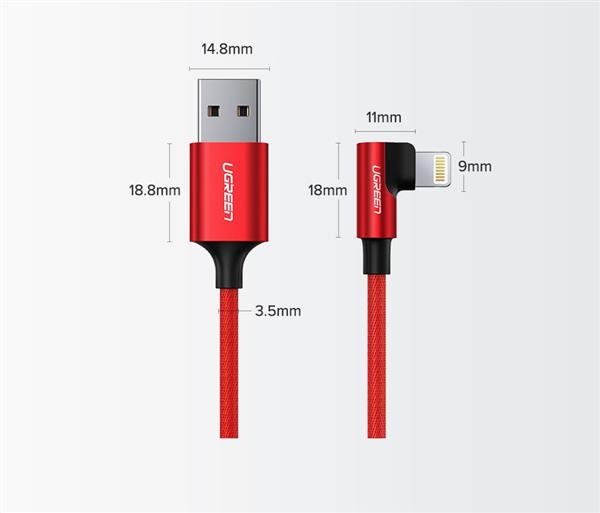Ugreen kątowy kabel przewód USB - Lightning MFI 1m 2,4A czarny (60521)-2150830