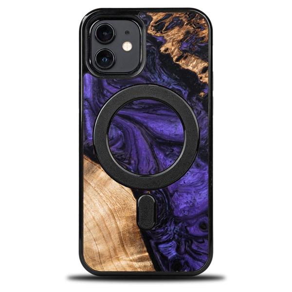 Etui z drewna i żywicy na iPhone 12/12 Pro MagSafe Bewood Unique Violet - fioletowo-czarne-3132913